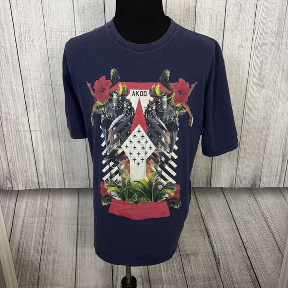 AKOO Men's 5XL Black Cotton Distressed Graphic Crew-Neck Short Sleeve T-Shirt - Picture 1 of 5